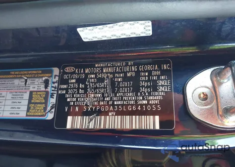 2020 Kia Sorento 2.4L Lx from USA, damaged, VIN 5XYPGDA35LG641055